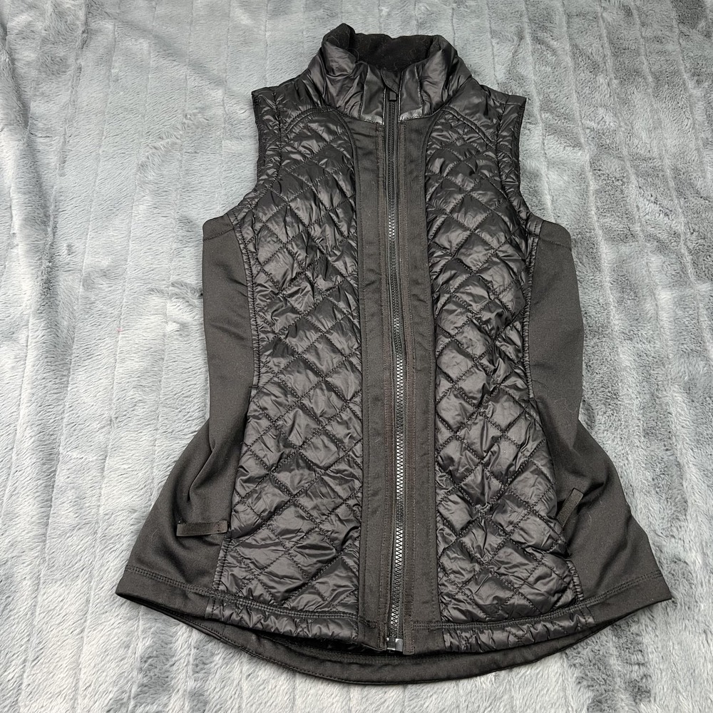 Athleta Vest Womens Small Black Quilted Insulated Pockets Full Zip Athletic Fit
